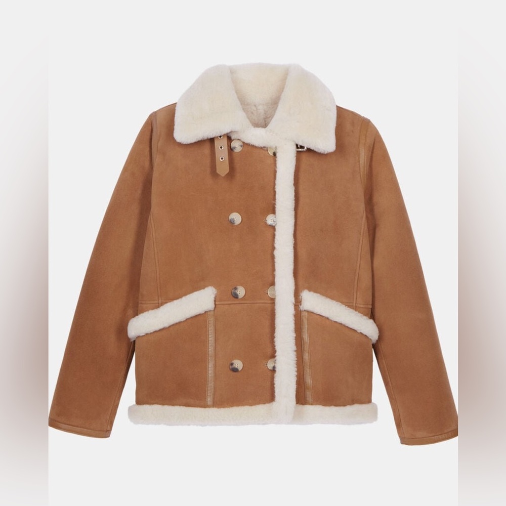 The Kooples Camel Lamb Leather Shearling Coat
